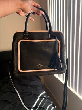 Kate Spade Black Satchel with Blush Trim and Tassel